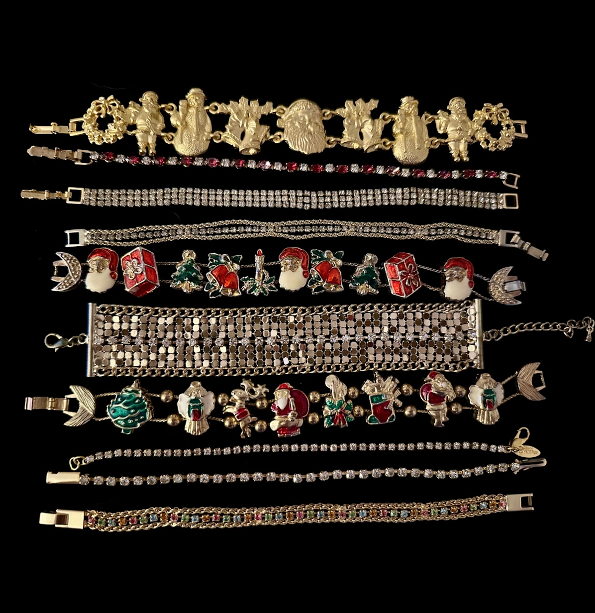 Vintage Gold Three Strand Tennis Bracelet with Clear Jewels