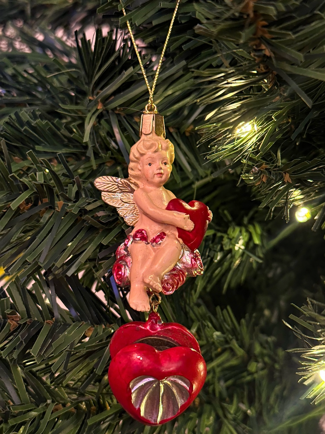 Vintage Angel Red Heart Locket Ornament
