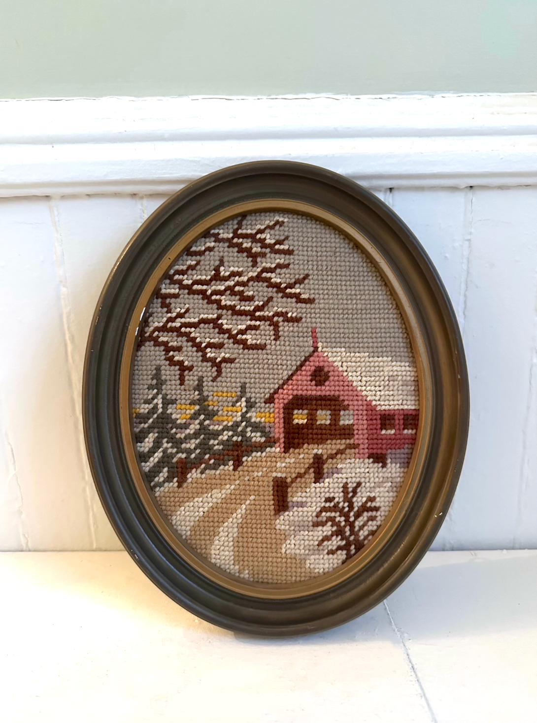Vintage Winter Scene Framed Needlepoint