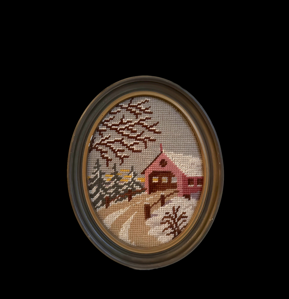 Vintage Winter Scene Framed Needlepoint