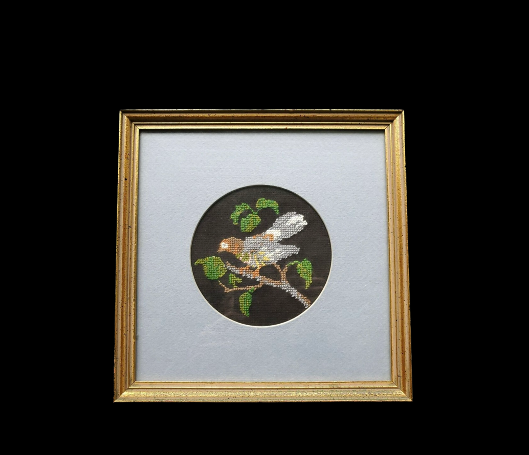 Vintage Bird Framed Needlepoint