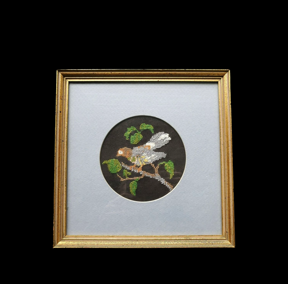 Vintage Bird Framed Needlepoint