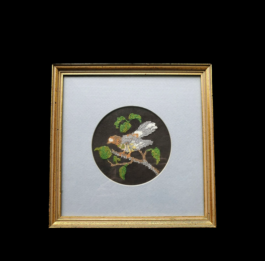 Vintage Bird Framed Needlepoint