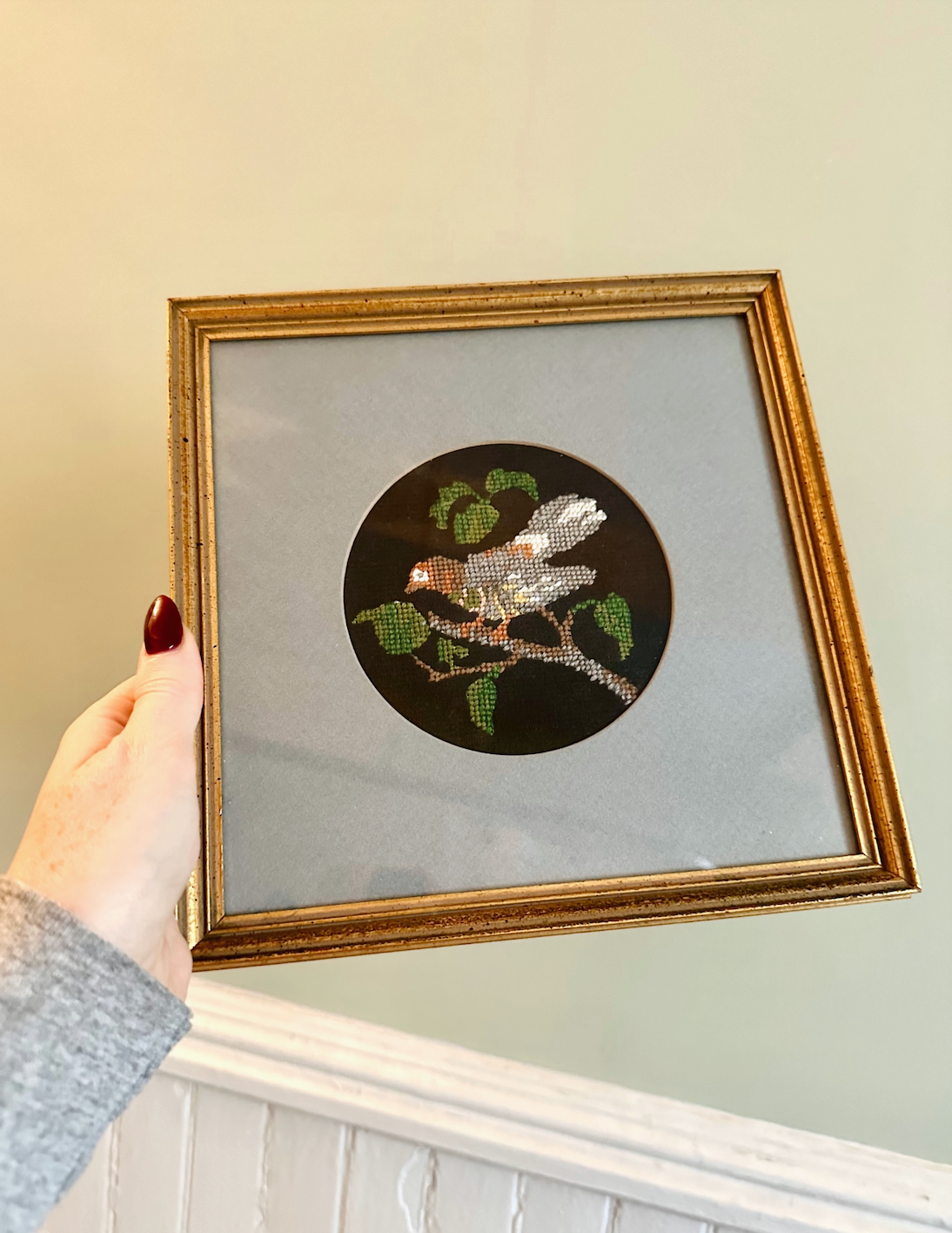 Vintage Bird Framed Needlepoint