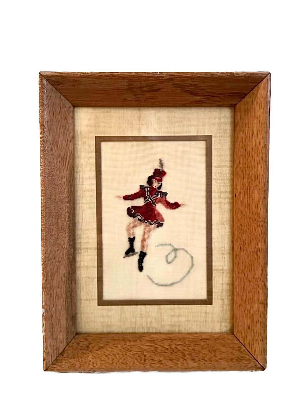 Vintage Petite Point Ice Skater Framed Needlepoint