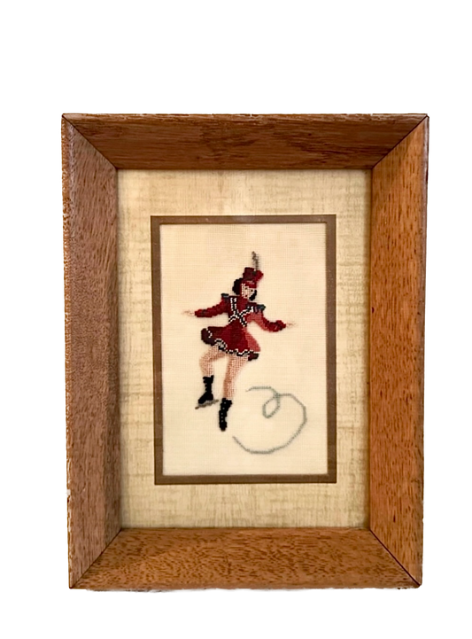 Vintage Petite Point Ice Skater Framed Needlepoint