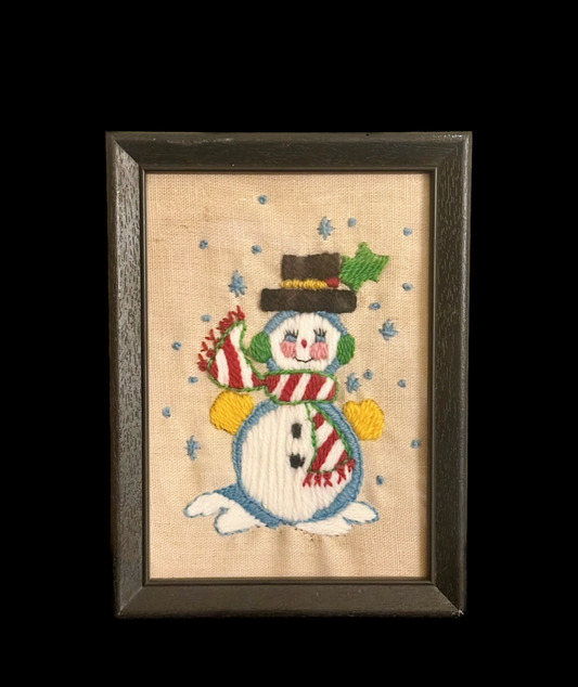 Vintage Snowman Framed Needlepoint