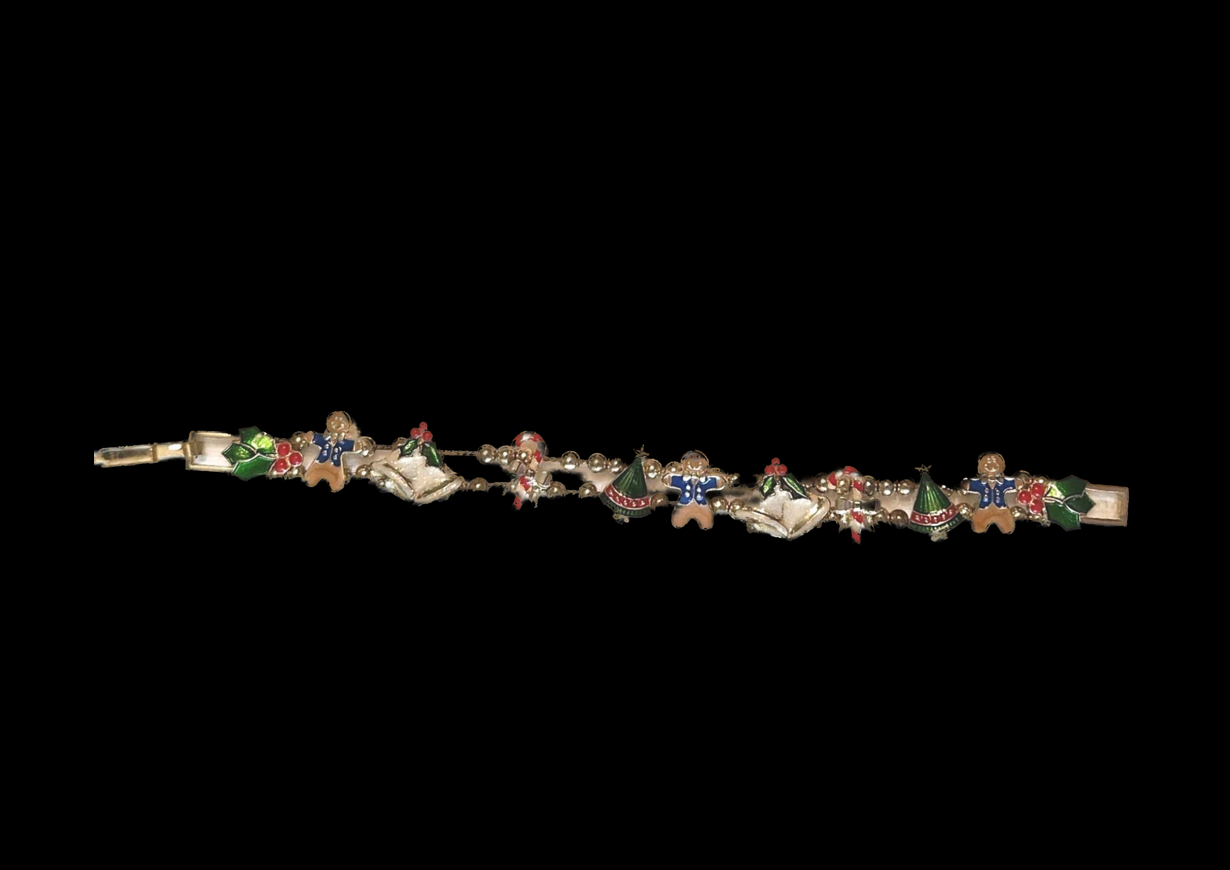 Vintage Enamel Gingerbread Man Christmas Bracelet