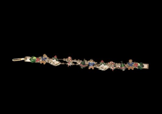 Vintage Enamel Gingerbread Man Christmas Bracelet