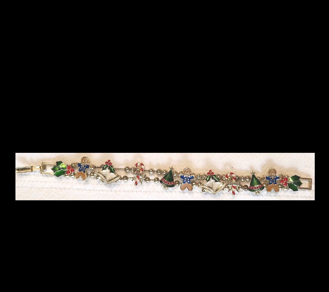 Vintage Enamel Gingerbread Man Christmas Bracelet