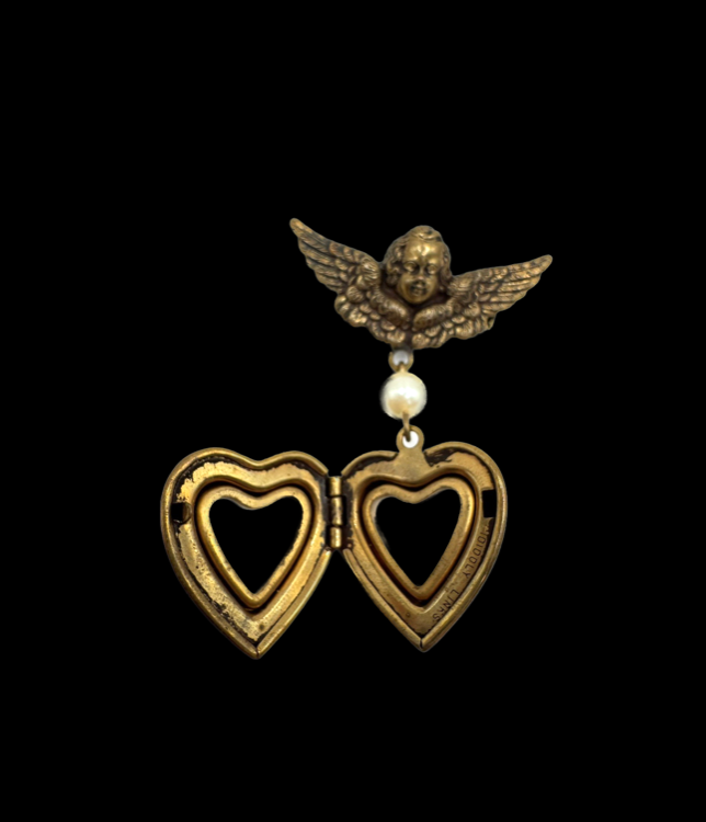 Vintage Angel Cherub Heart Locket Pin