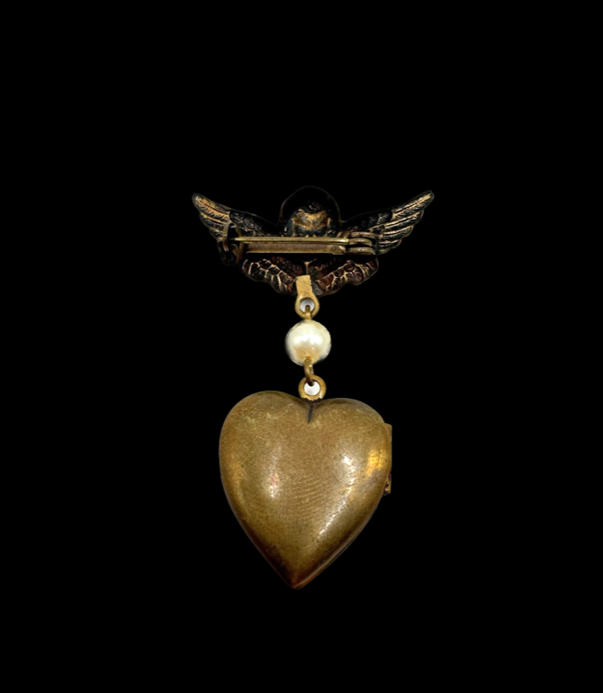 Vintage Angel Cherub Heart Locket Pin