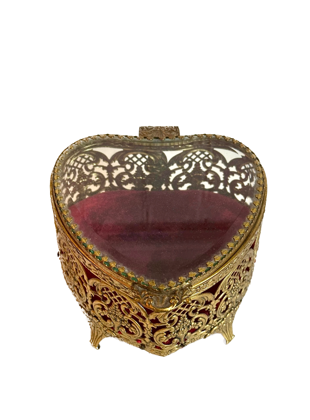 Vintage Gold Heart Jewelry Trinket Box