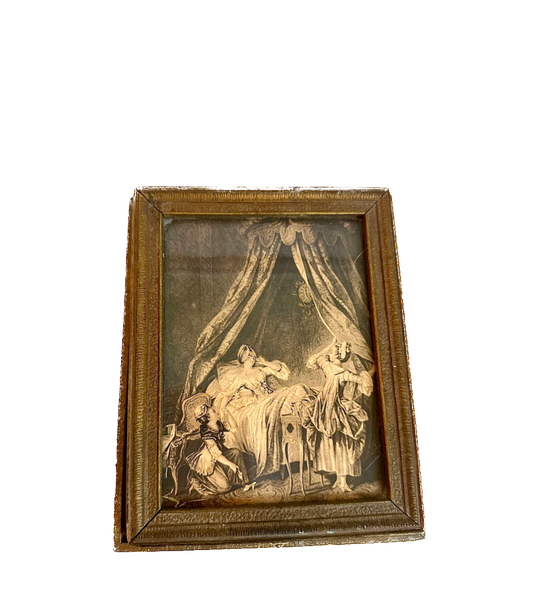 Antique Framed Jewelry Box with Classical Boudoir Scene