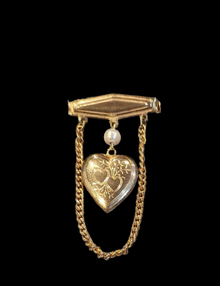 Vintage Heart Locket Pin with Pearl