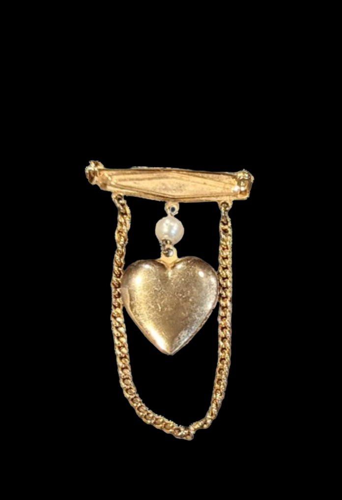 Vintage Heart Locket Pin with Pearl