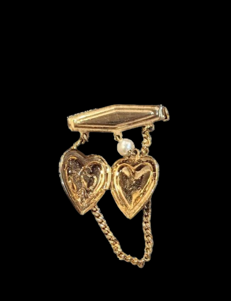 Vintage Heart Locket Pin with Pearl