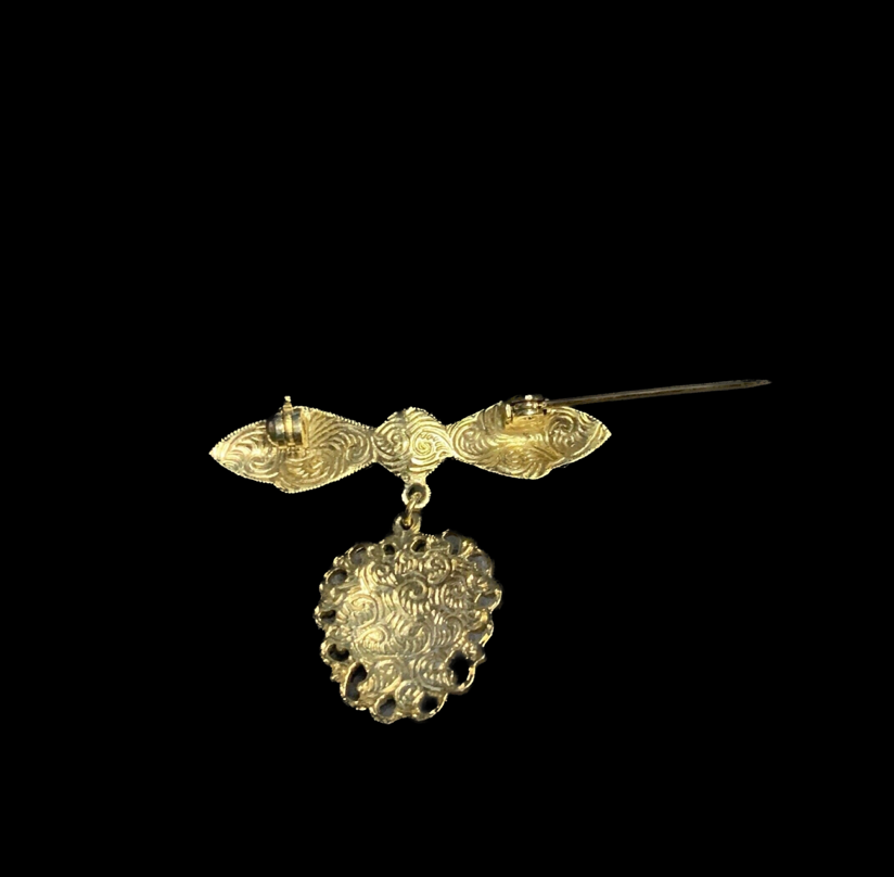 Vintage Gold Heart Pin with Pink Jewels