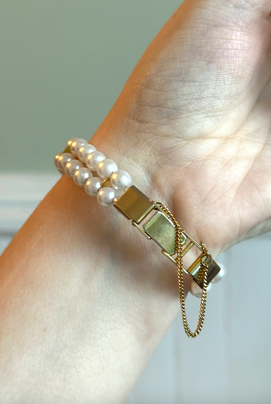 Vintage Gold Heart Watch with Double Strand Pearl Band