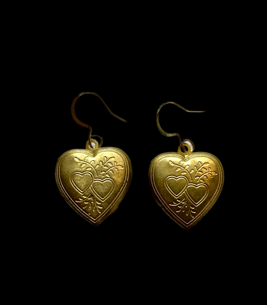 Vintage Gold Heart Locket Earrings