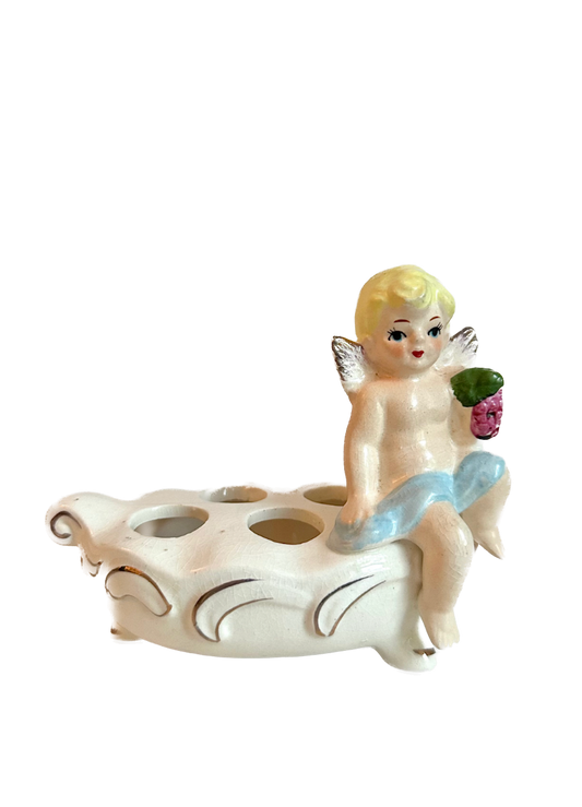 Vintage Ceramic Cherub Lipstick Holder