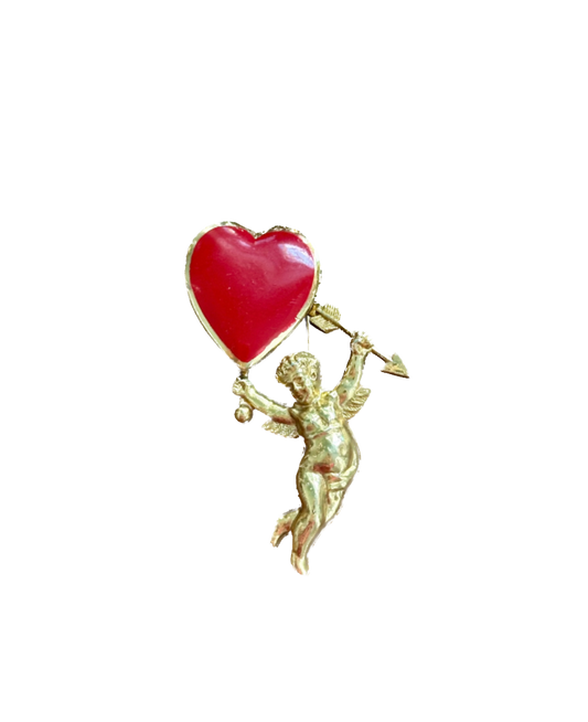 Vintage Cupid Cherub Heart Locket Pin