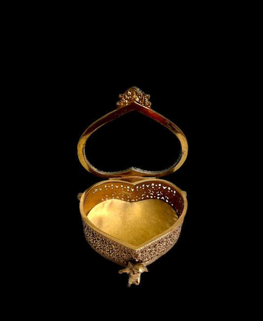 Vintage Gold Heart Trinket / Jewelry Box with Cherubs