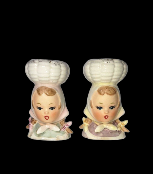 Vintage Girl with Basket Mini Vase - Set of 2
