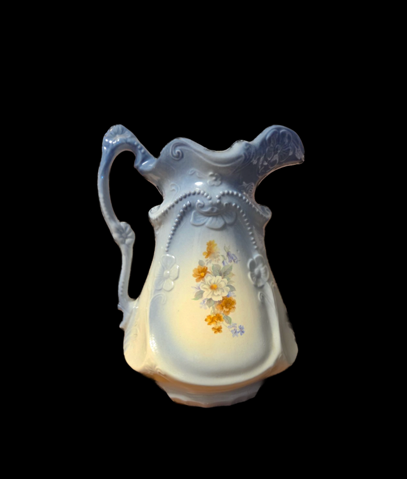 Vintage Blue Ironstone Floral Pitcher