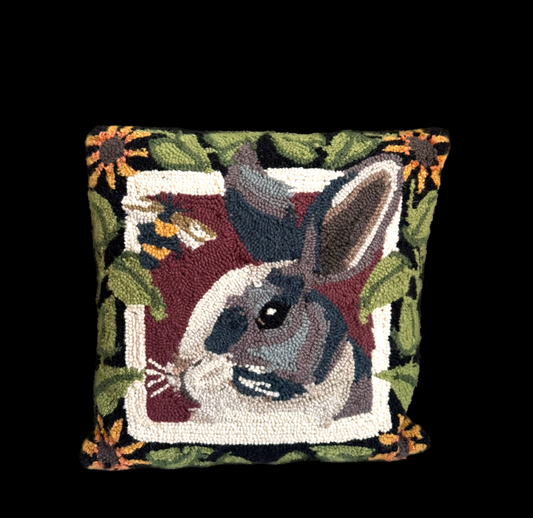 Vintage Floral Rabbit Needlepoint Pillow