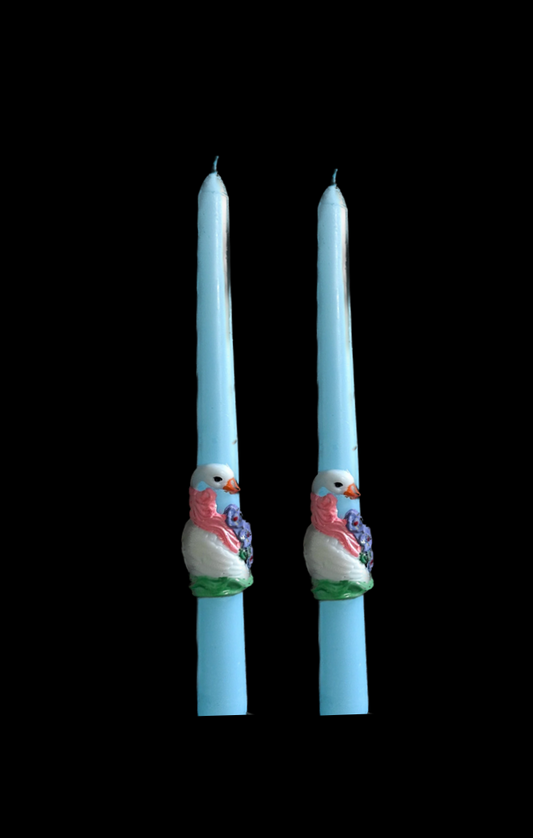 Vintage Blue Swan Taper Candles