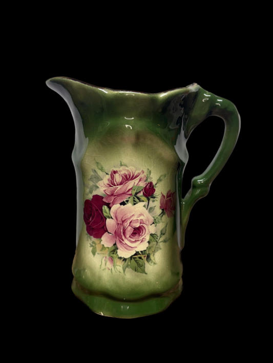 Vintage Green Ironstone Floral Pitcher