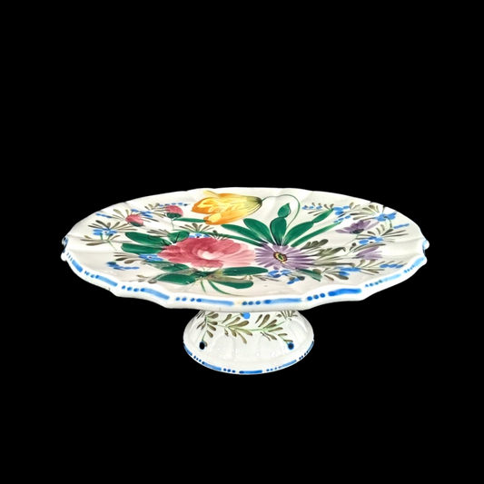 Vintage Floral Ceramic Cake Stand Made in Italy
