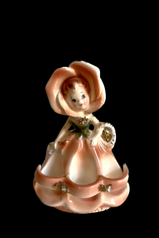 Vintage Anthropomorphic Flower Girl Lipstick Holder in Pink