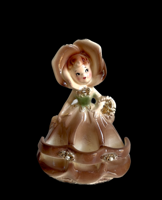 Vintage Anthropomorphic Flower Girl Lipstick Holder in Brown