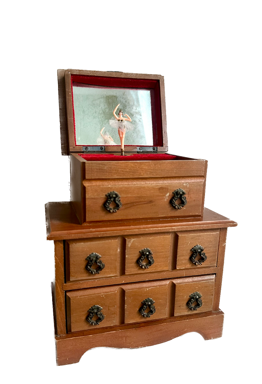 Vintage Ballerina Wood Jewelry Box