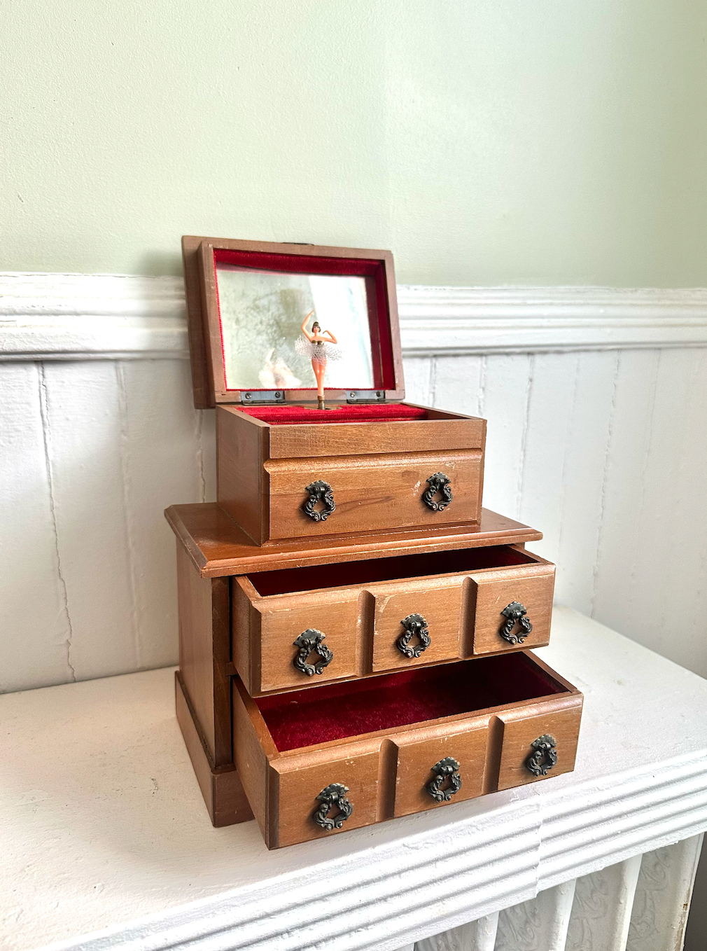 Vintage Ballerina Wood Jewelry Box