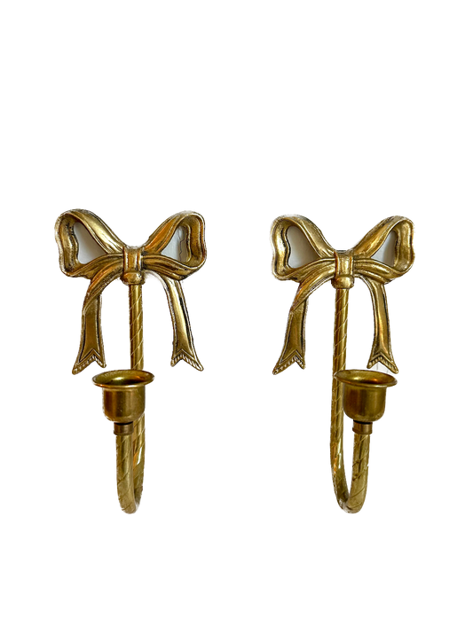 Vintage Brass Bow Candle Holders