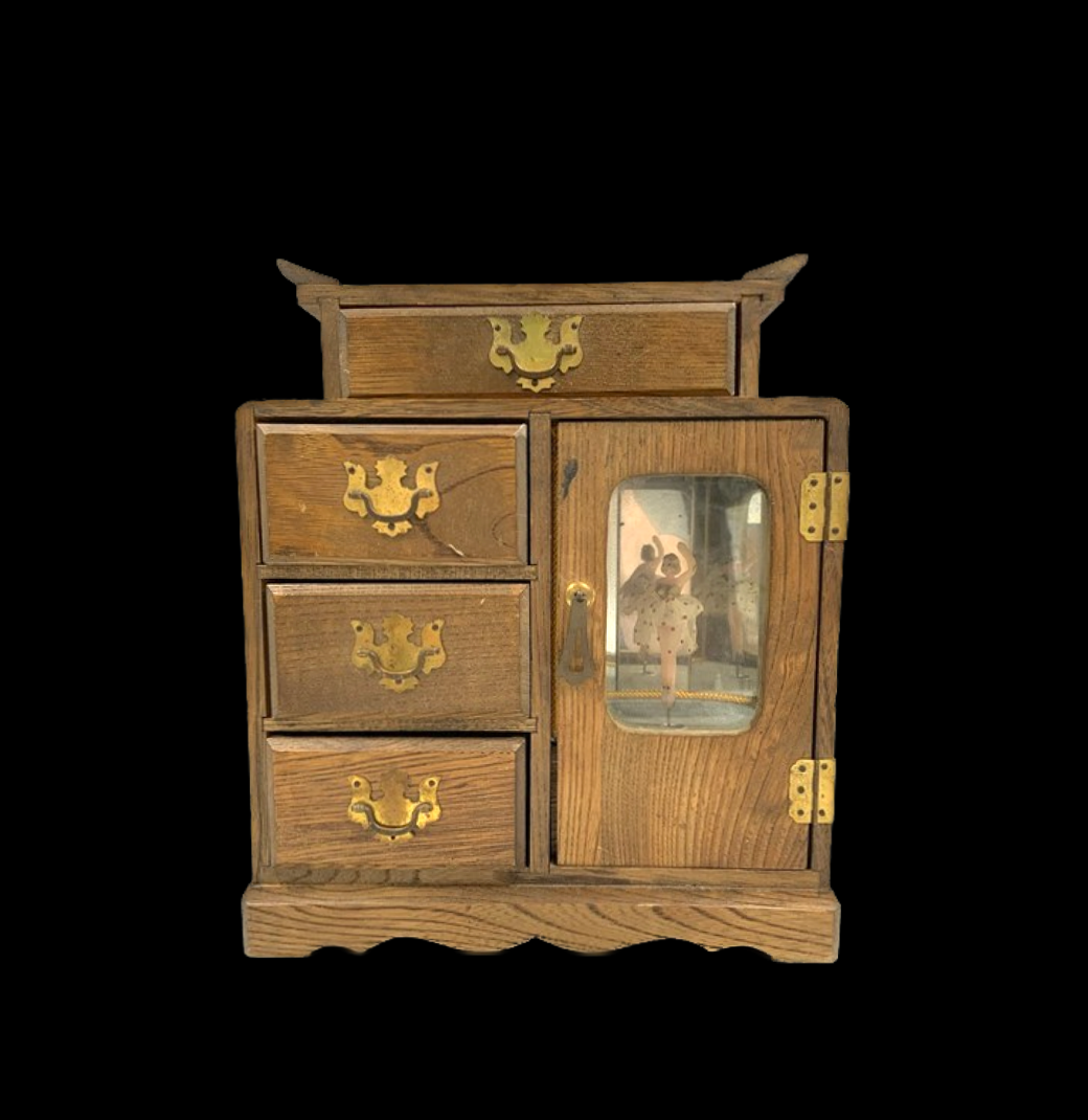 Vintage Ballerina Wood Jewelry Box