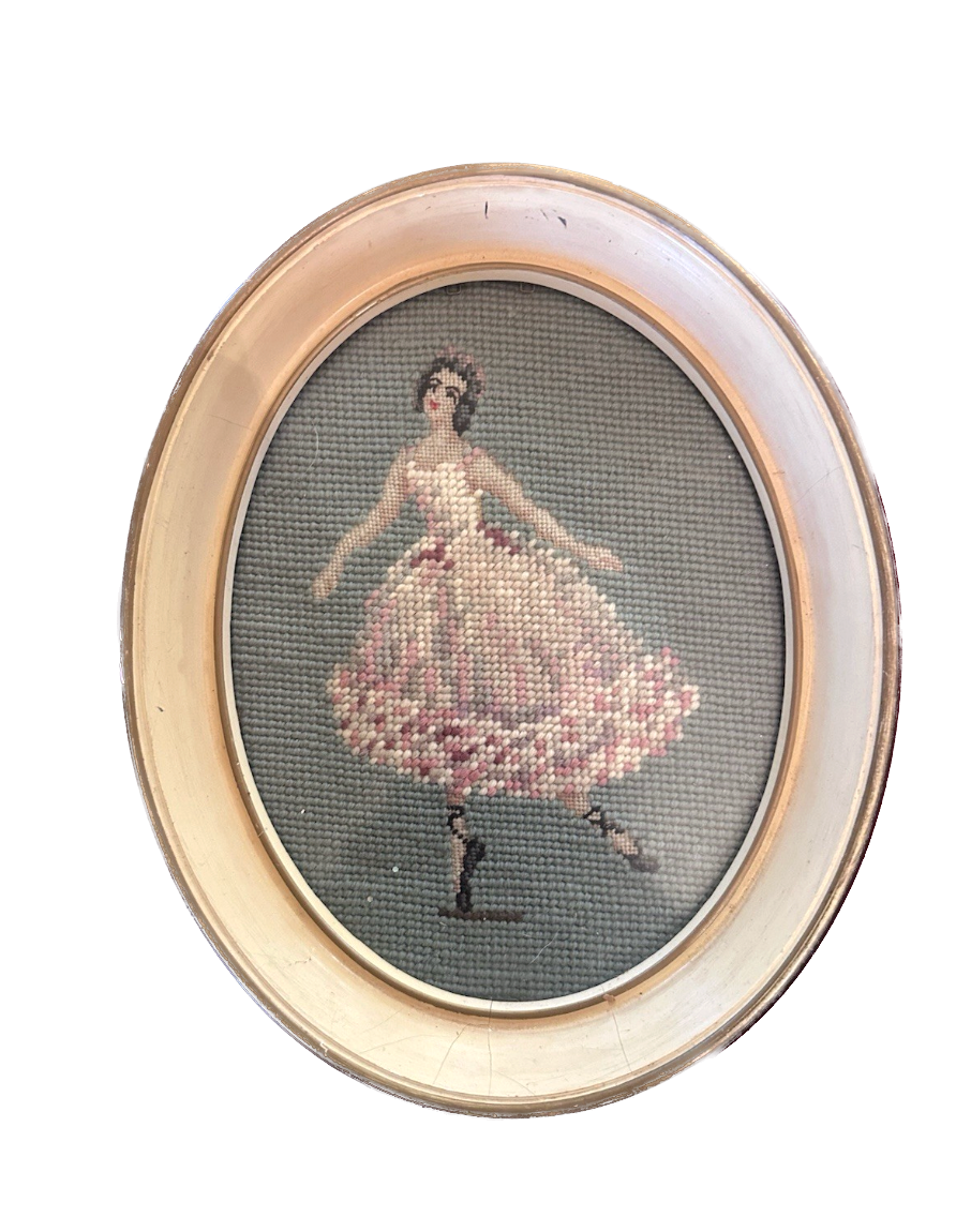 Vintage Ballerina Framed Needlepoint