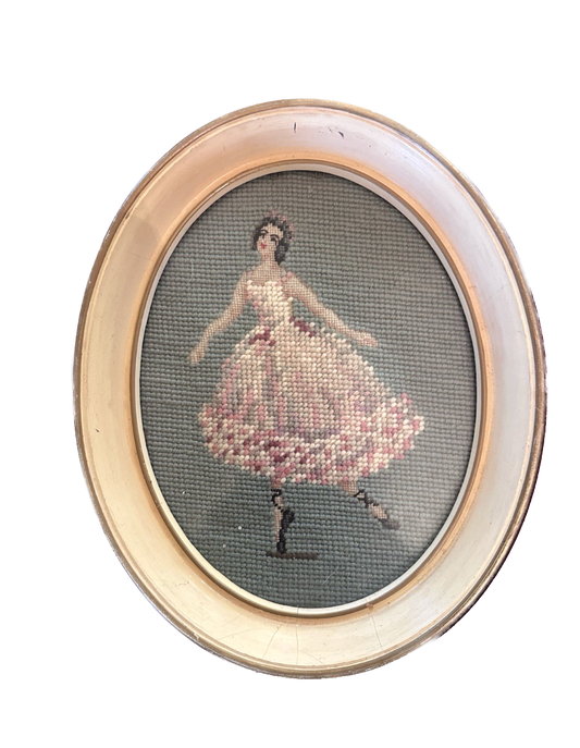 Vintage Ballerina Framed Needlepoint