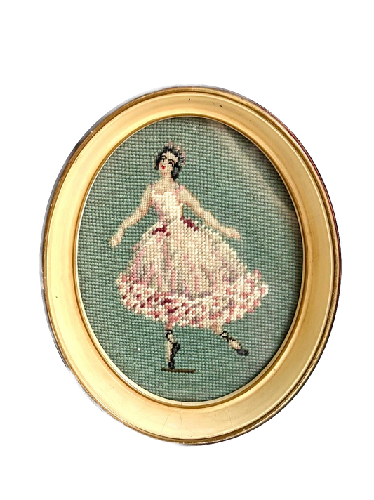 Vintage Ballerina Framed Needlepoint