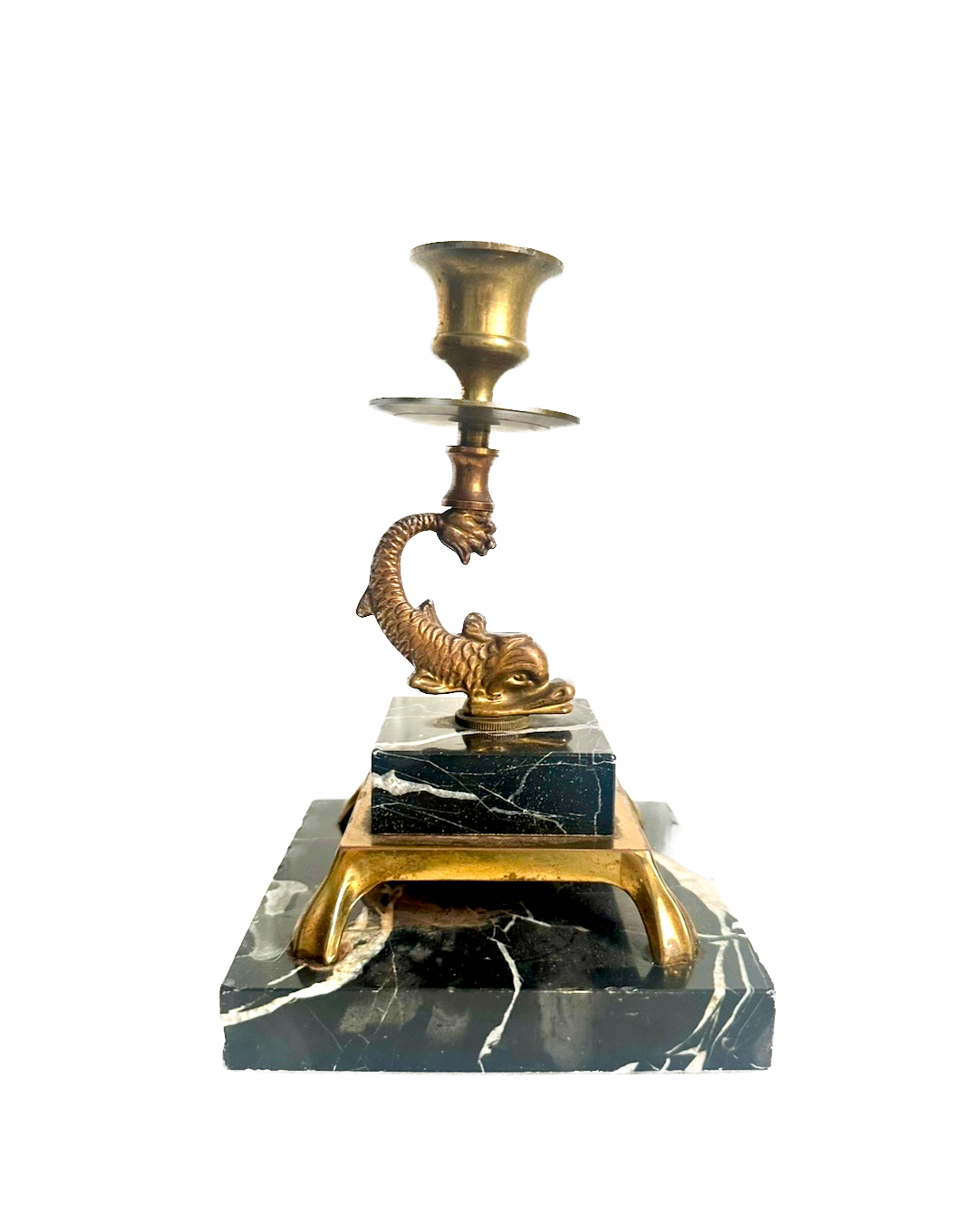 Vintage Marble & Brass Koi Fish Candle Holder