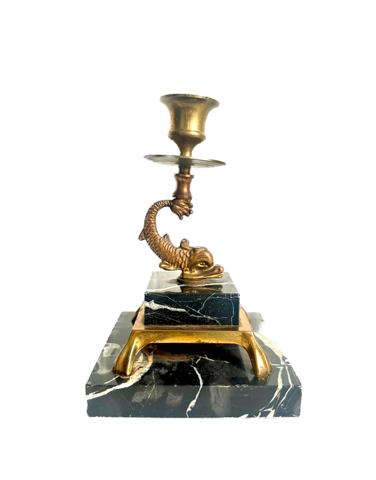 Vintage Marble & Brass Koi Fish Candle Holder