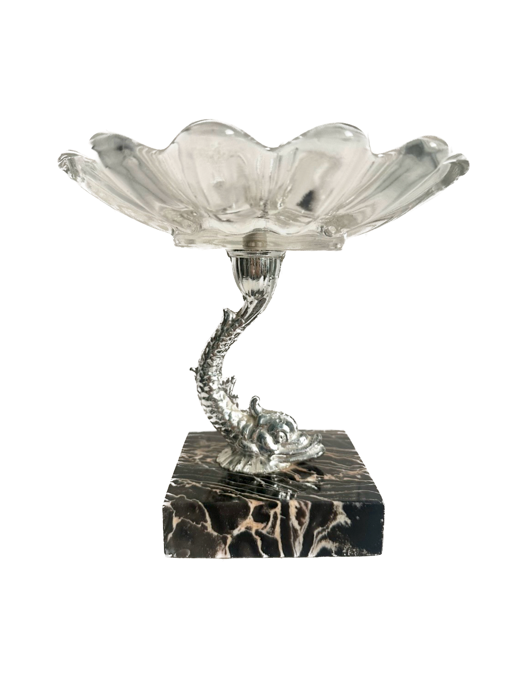 Vintage Marble & Glass Koi Fish Pedestal Dish