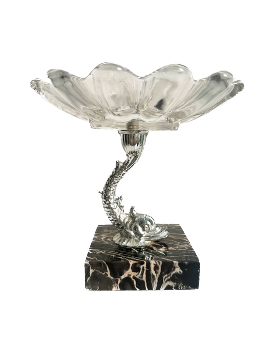 Vintage Marble & Glass Koi Fish Pedestal Dish