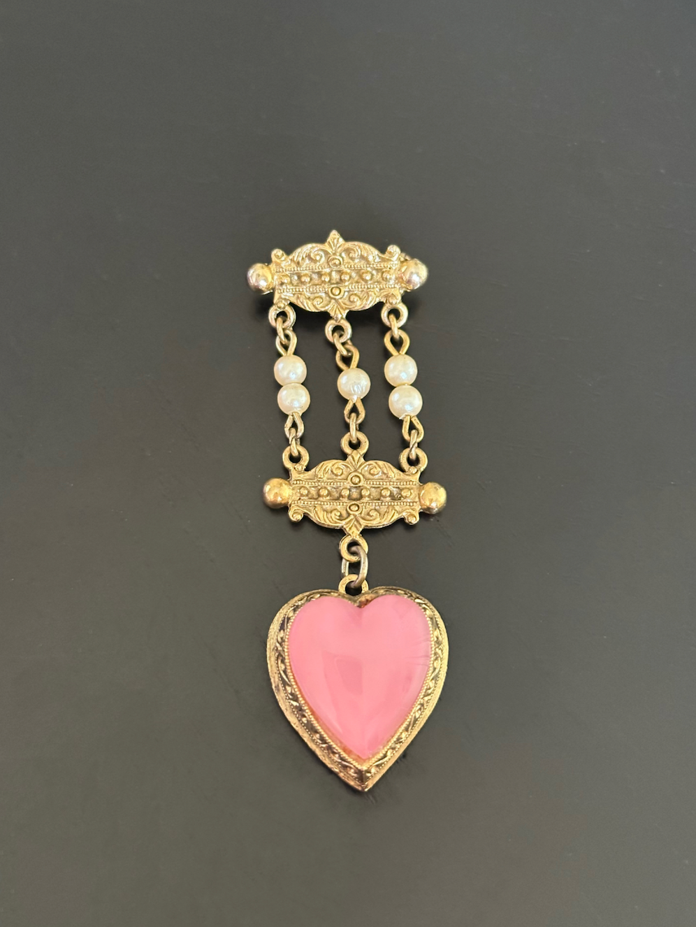Vintage Pink Heart Locket Pin
