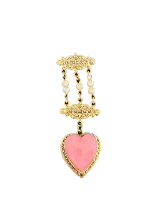 Vintage Pink Heart Locket Pin