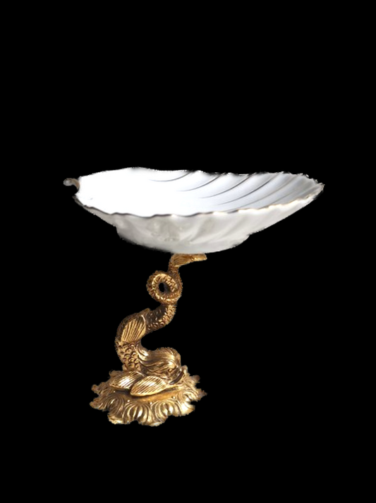 Vintage Brass Koi Fish Pedestal Dish