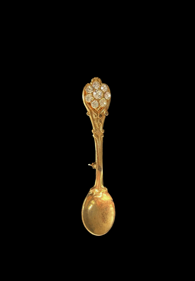 Vintage Gold Jeweled Spoon Pin